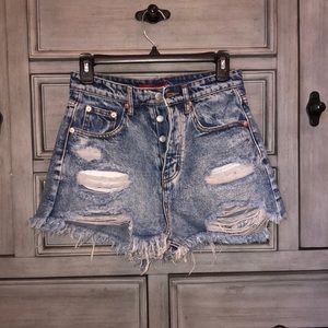 High waisted distressed shorts